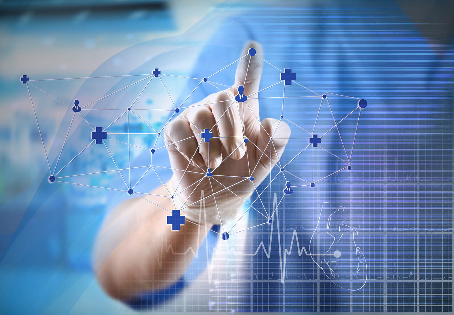 Doctor hands in medical gloves showing sign isolated on white background
